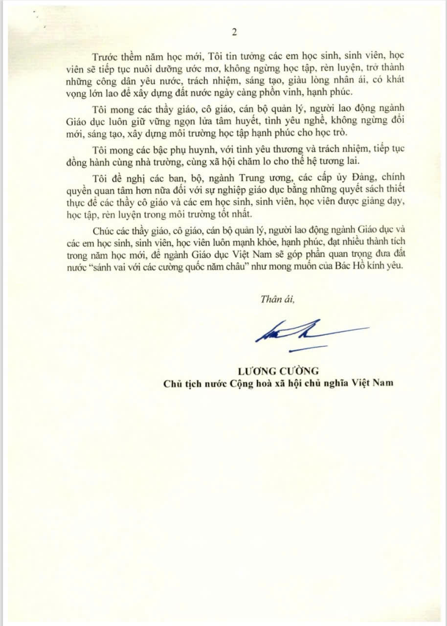 Thư của Chủ tịch nước Lương Cường gửi ngành Giáo dục nhân dịp khai giảng năm học 2025-2026- Ảnh 3.