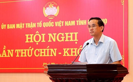 Chủ tịch Ủy ban MTTQ tỉnh Nguyễn Hải phát biểu tại hội nghị.