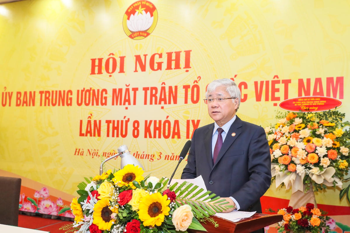 Bí thư Trung ương Đảng, Chủ tịch UBTƯ MTTQ Việt Nam Đỗ Văn Chiến phát biểu tại Hội nghị. Ảnh: Quang Vinh.
