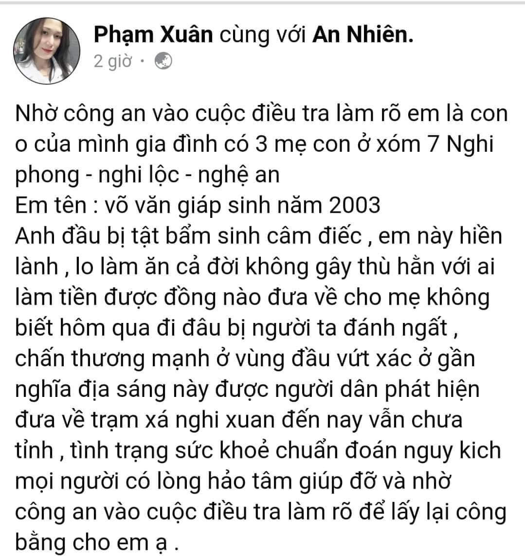 Người thân anh Giáp đăng lên mạng xã hội đề nghị cơ quan chức năng làm rõ việc anh Giáp bị vứt ngoài nghĩa địa với những vết thương trên cơ thể.
