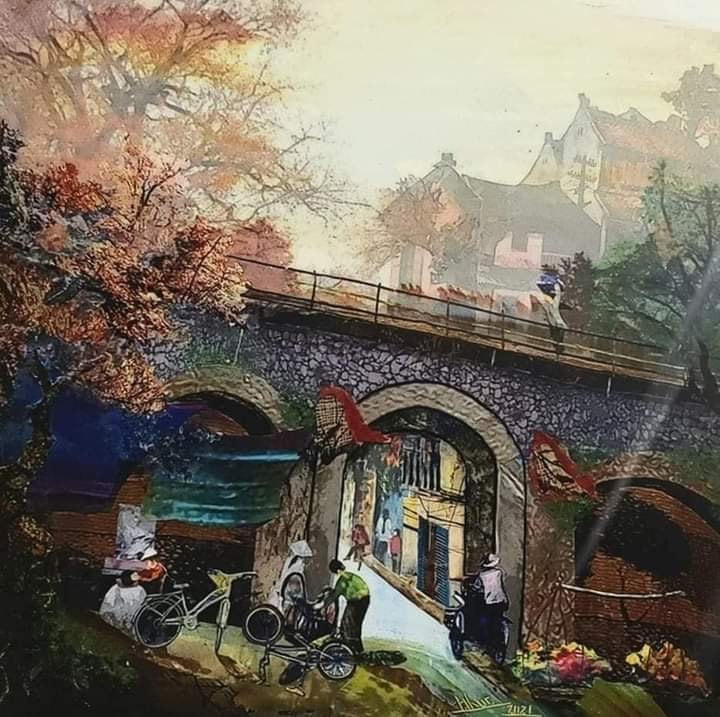 Tranh cắt vải của họa sĩ Thanh Thục.