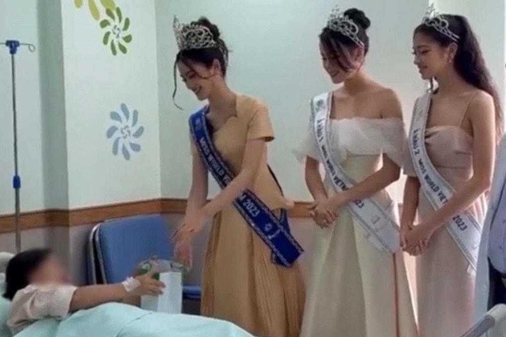 Hình ảnh Top 3 Miss World Vietnam 2023 gây tranh cãi trên mạng xã hội. 