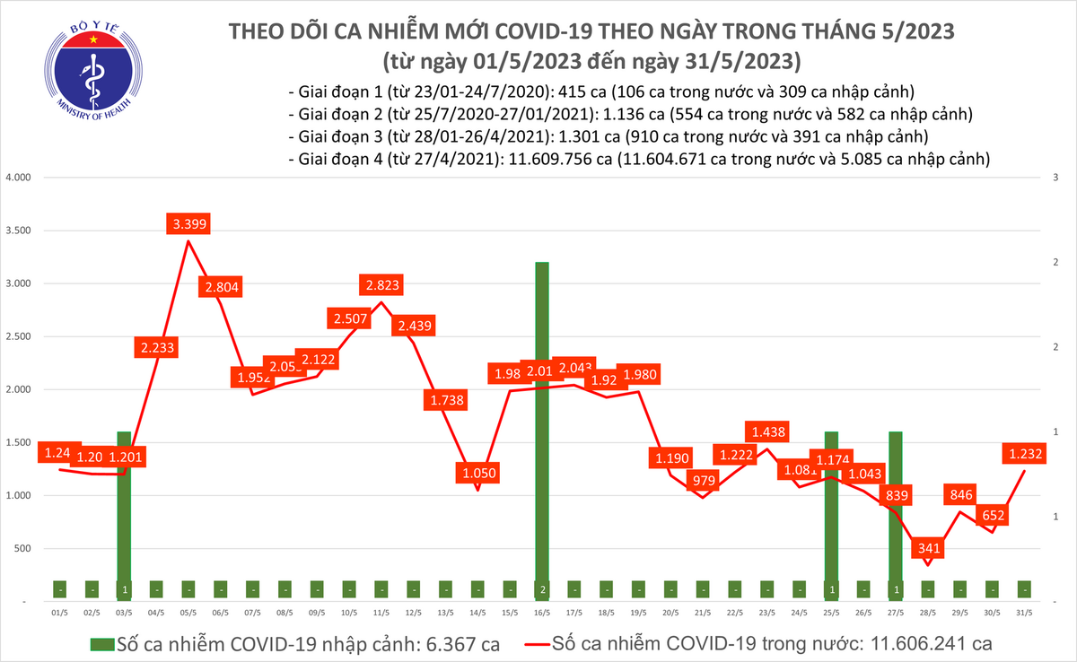 Biểu đồ số ca mắc Covid-19 tại Việt Nam thời gian qua  