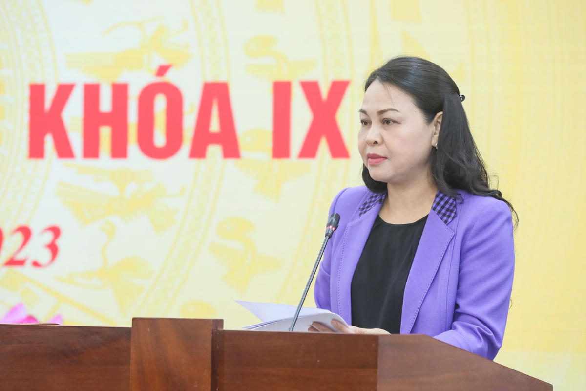 Phó Chủ tịch - Tổng Thư ký Nguyễn Thị Thu Hà phát biểu tại Hội nghị. Ảnh: Quang Vinh.