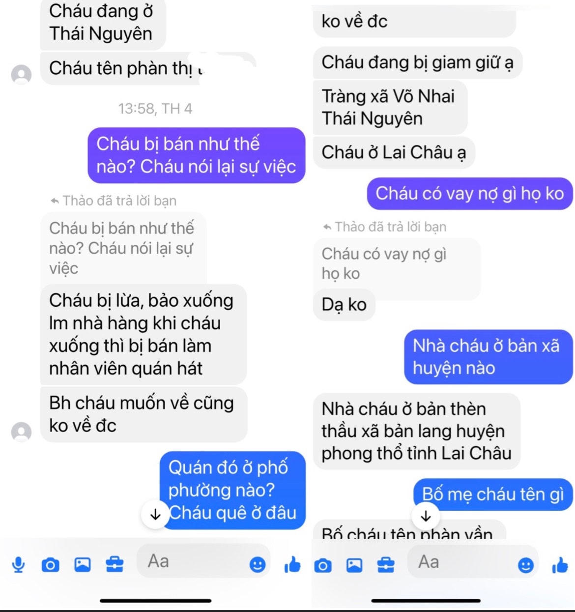 Tin nhắn cầu cứu Cơ quan Công an của em T.