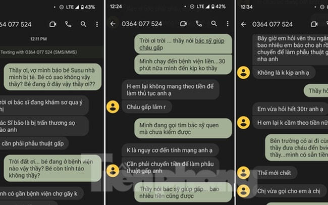Người dân trình báo với Công an huyện Đức Hòa (Long An) những tin nhắn lừa đảo.