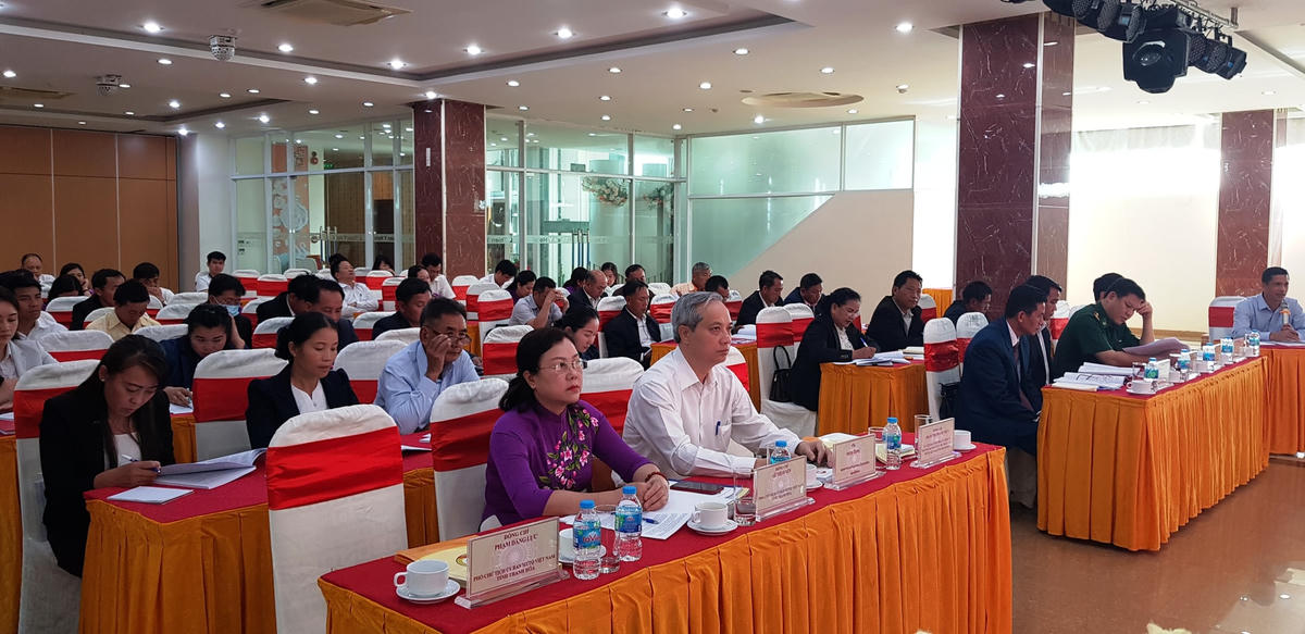 Quang cảnh hội nghị tập huấn nghiệp vụ và trao đổi kinh nghiệm công tác Mặt trận cho cán bộ Ủy ban Mặt trận Lào xây dựng đất nước cấp tỉnh, cấp huyện và người có uy tín trong đồng bào các dân tộc tỉnh Hủa Phăn năm 2022, tại Thanh Hóa.
