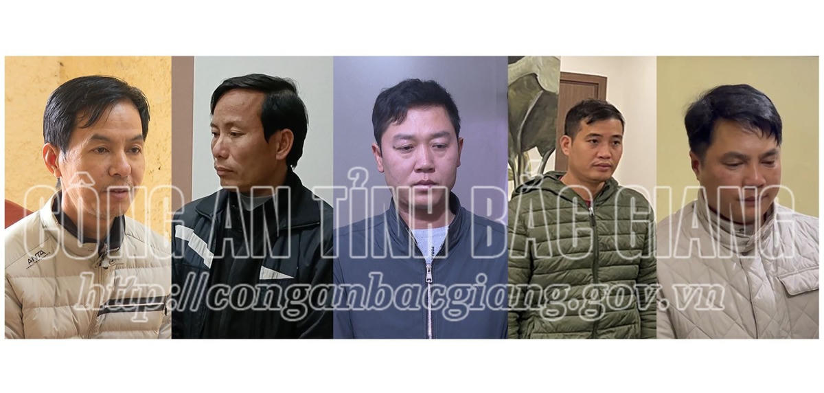 Các đối tượng bị khởi tố, bắt tạm giam. Ảnh: Công an tỉnh Bắc Giang. 