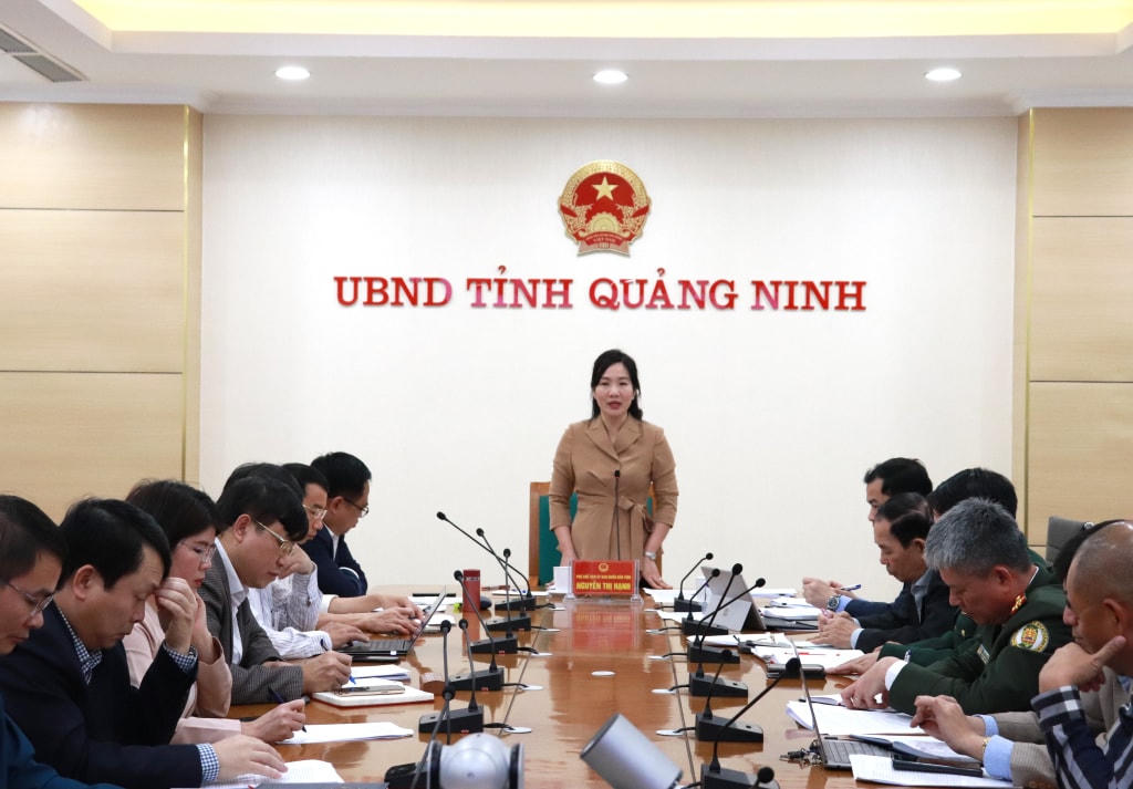 Phó Chủ tịch UBND tỉnh Quảng Ninh Nguyễn Thị Hạnh chủ trì cuộc họp. Ảnh: QMG