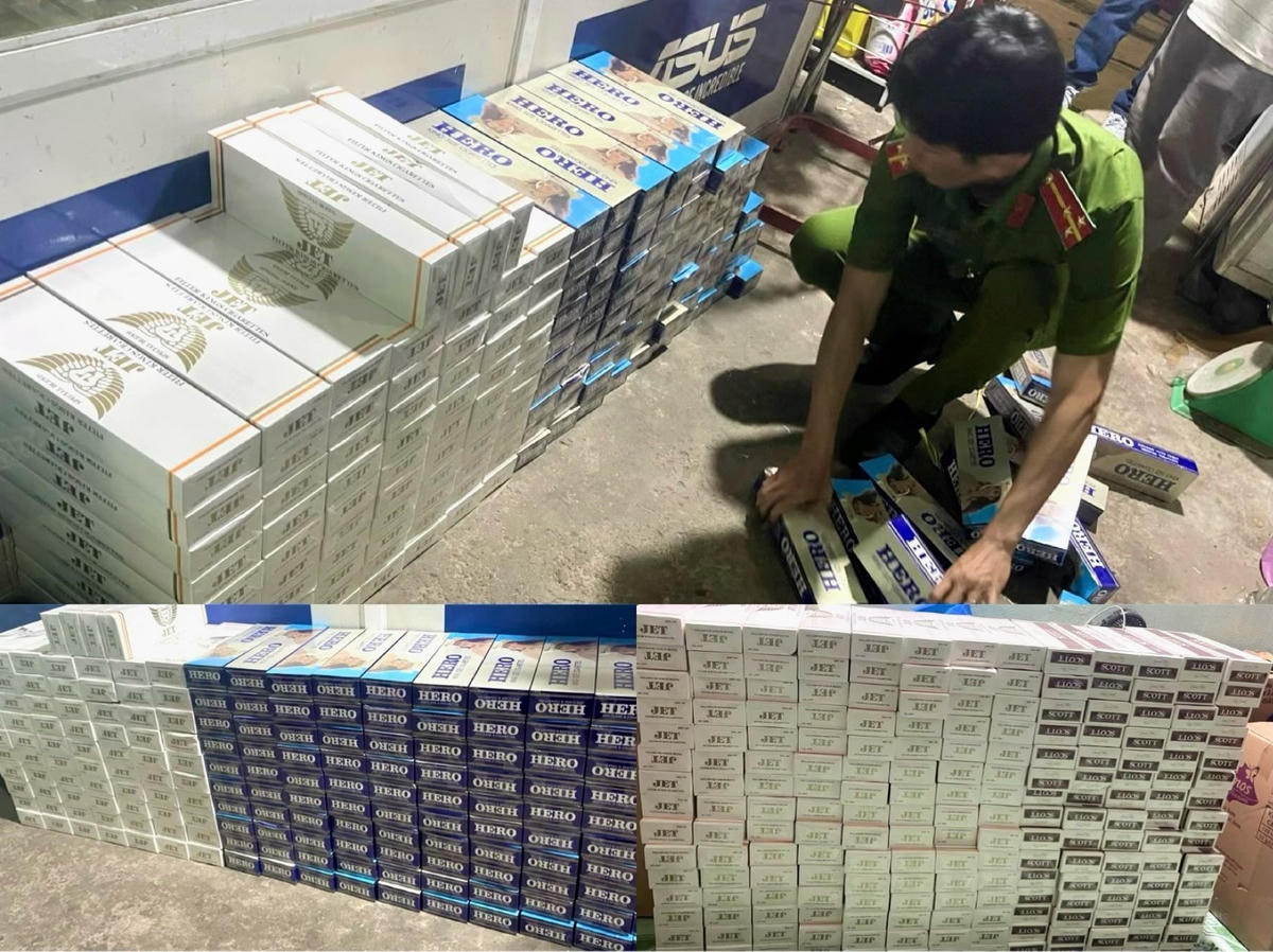 Số thuốc lá ngoại nhập lậu bị lực lượng Công an phát hiện và thu giữ.