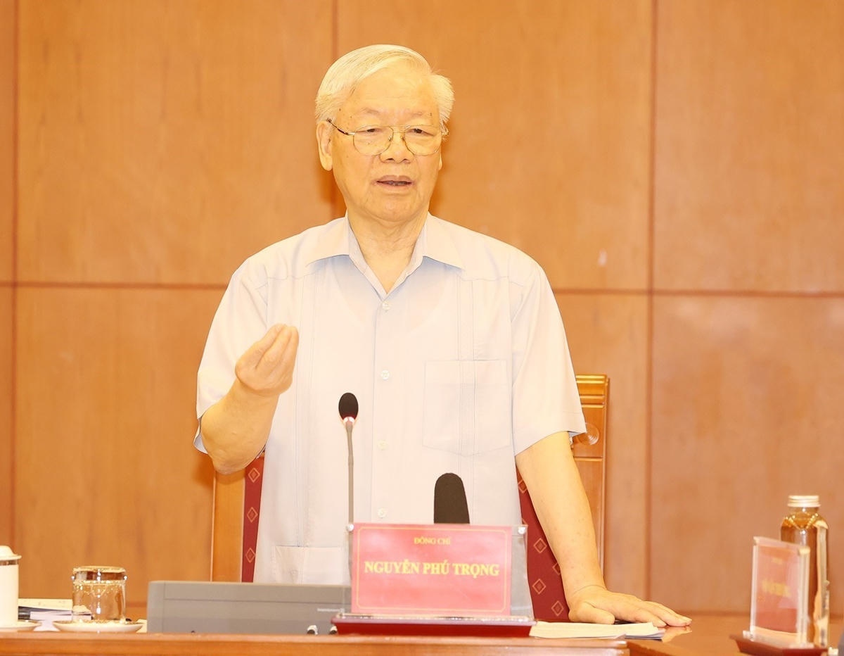 Tổng Bí thư Nguyễn Phú Trọng phát biểu tại cuộc họp. Ảnh; TTXVN.