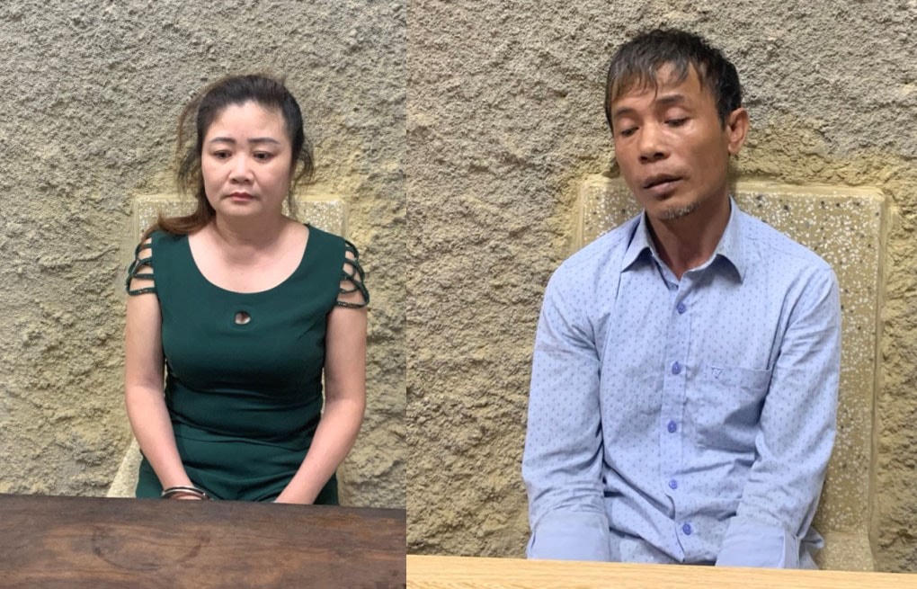 Vợ chồng Hiền và Thơm tại cơ quan điều tra.