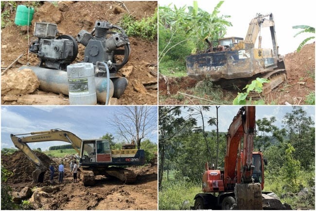 Số phương tiện, thiết bị sử dụng để khai thác đá trái phép.