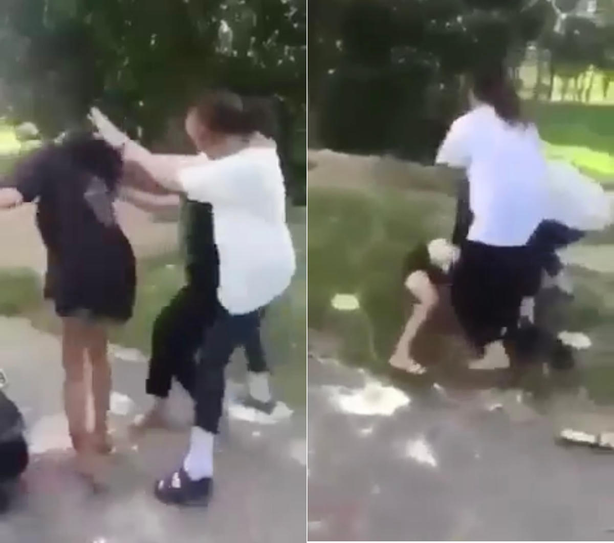 Nữ sinh N.T.T.T. bị bạn hành hung dã man. Ảnh cắt từ clip.