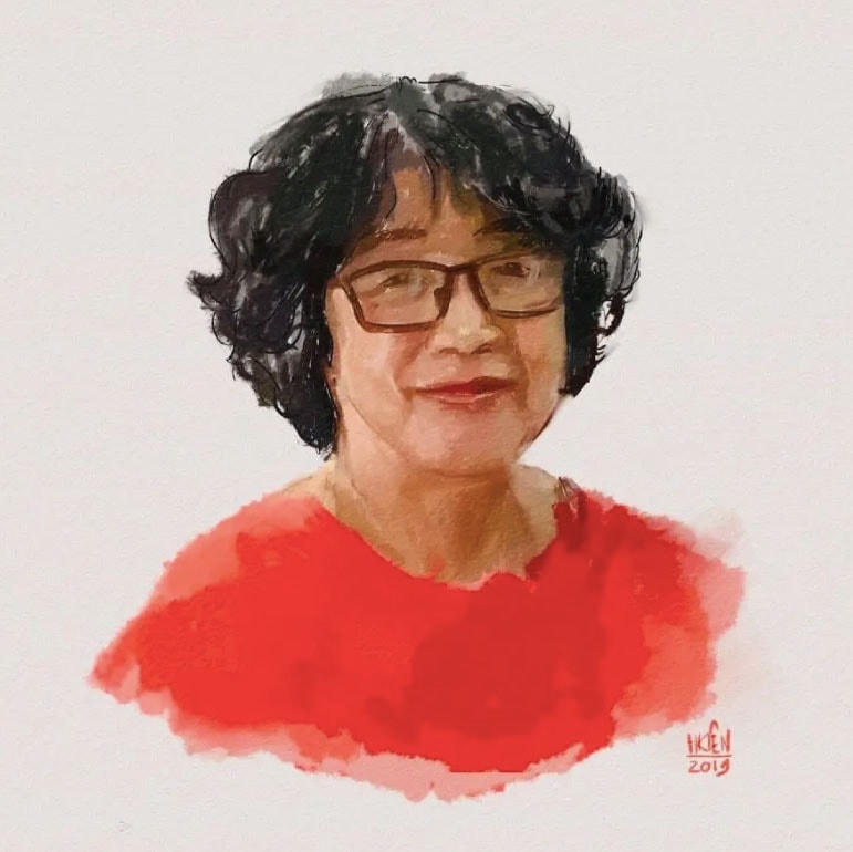 Nhà văn Trần Thị Trường qua nét ký họa của họa sĩ Hải Kiên.