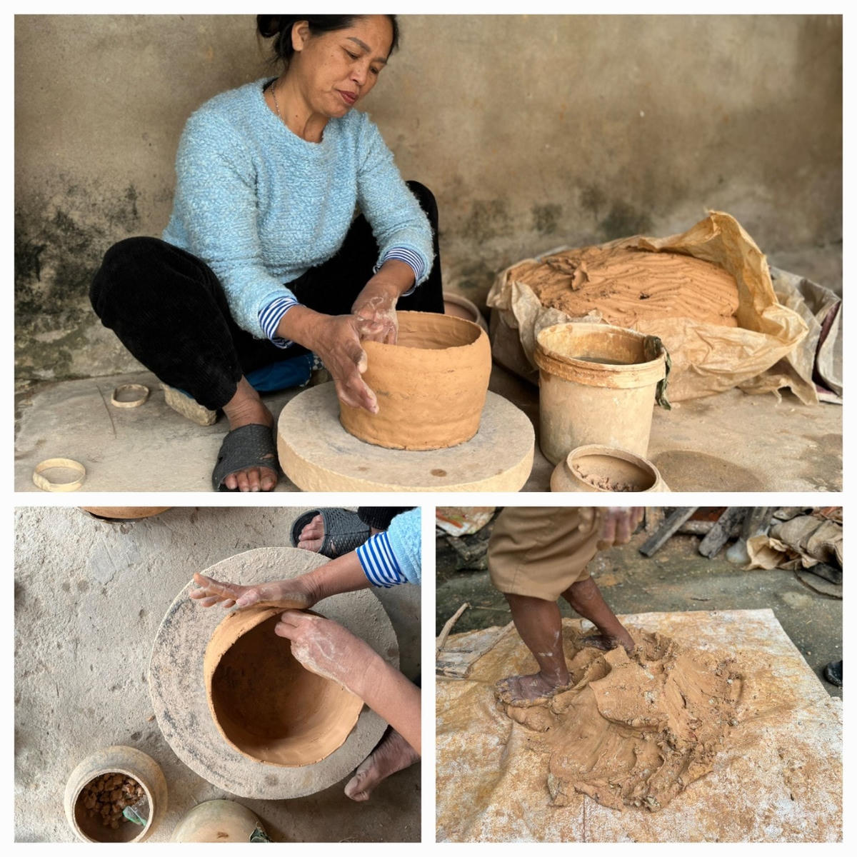 Người dân làng nồi Trù Sơn kỹ lưỡng với từng công đoạn làm nồi đất.  