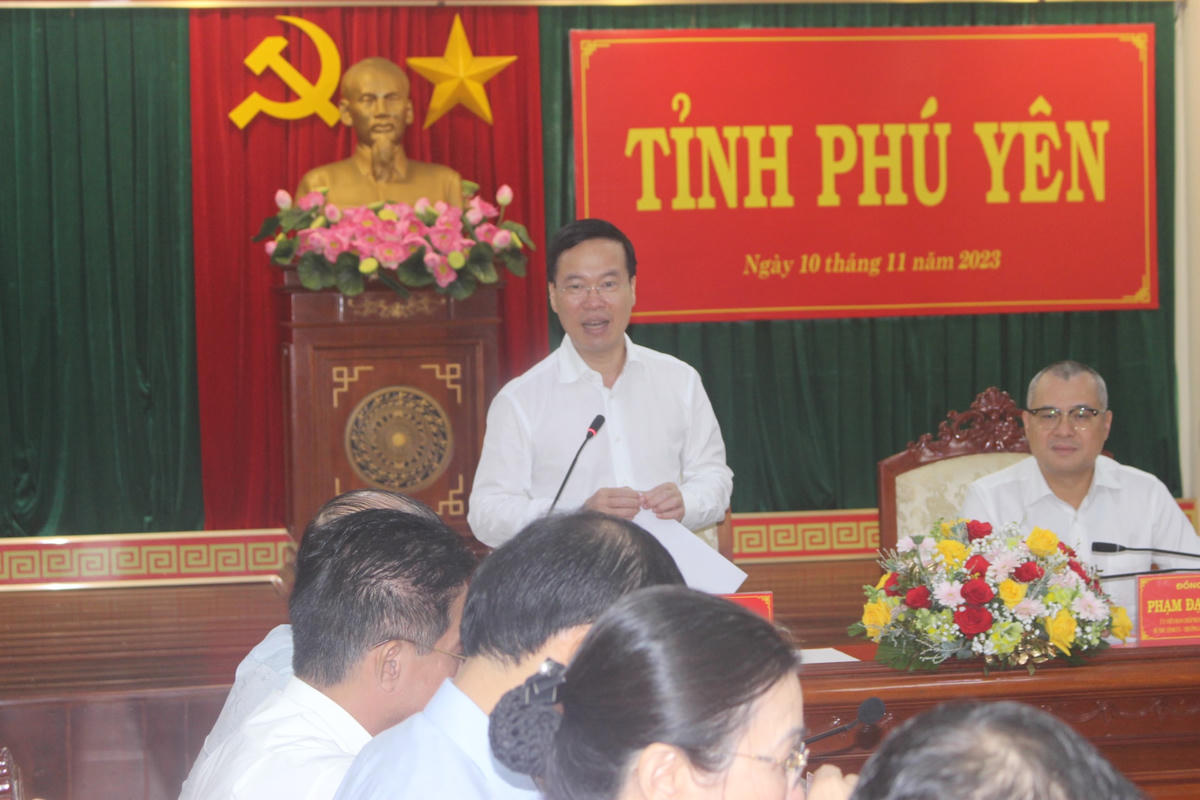 Chủ tịch nước Võ Văn Thưởng phát biểu chỉ đạo tại buổi làm việc với lãnh đạo tỉnh Phú Yên.