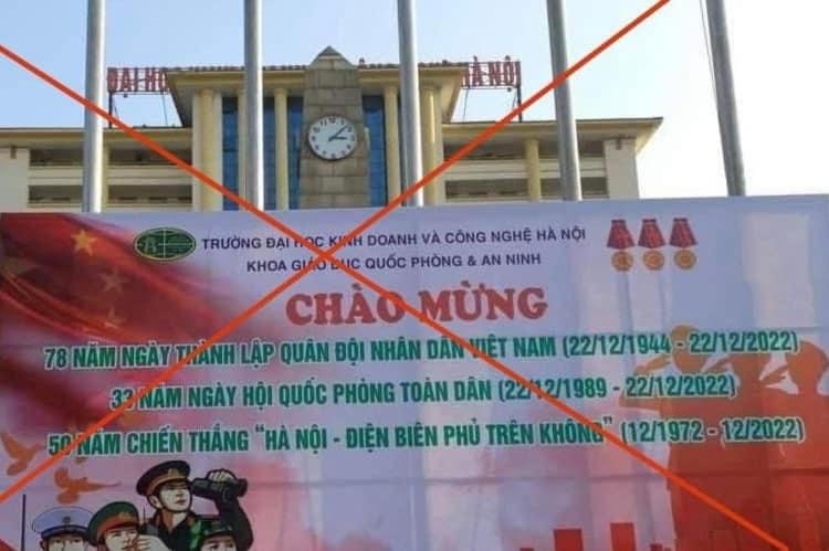 Pano có hình ảnh phông nền cờ nước ngoài đang gây xôn xao dư luận. Ảnh: Mạng xã hội.