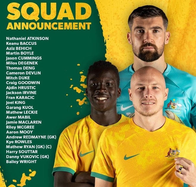 Danh sách tuyển Australia dự World Cup 2022.