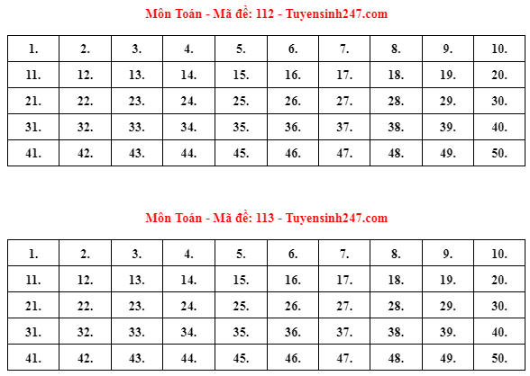 Gợi ý đáp án 24 mã đề thi Toán tốt nghiệp THPT năm 2023