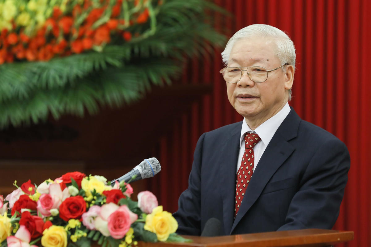 Tổng Bí thư Nguyễn Phú Trọng phát biểu tại buổi gặp mặt. Ảnh: Quang Vinh.  