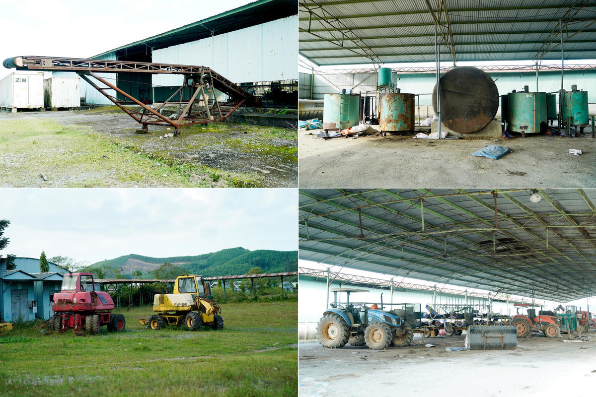 Nhiều thiết bị máy móc, vật tư, xe cộ khác phục vụ trong quá trình vận hành chăn nuôi cũng nằm kho.