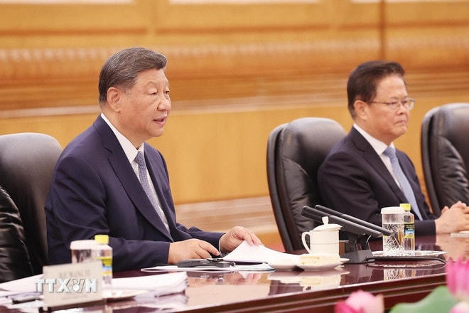 Tổng Bí thư, Chủ tịch nước Trung Quốc Tập Cận Bình phát biểu. (Ảnh: Lâm Khánh/TTXVN) ttxvn-0409-chu-tich-nuoc-hoi-dam-tong-bi-thu-trung-quoc-9.jpg