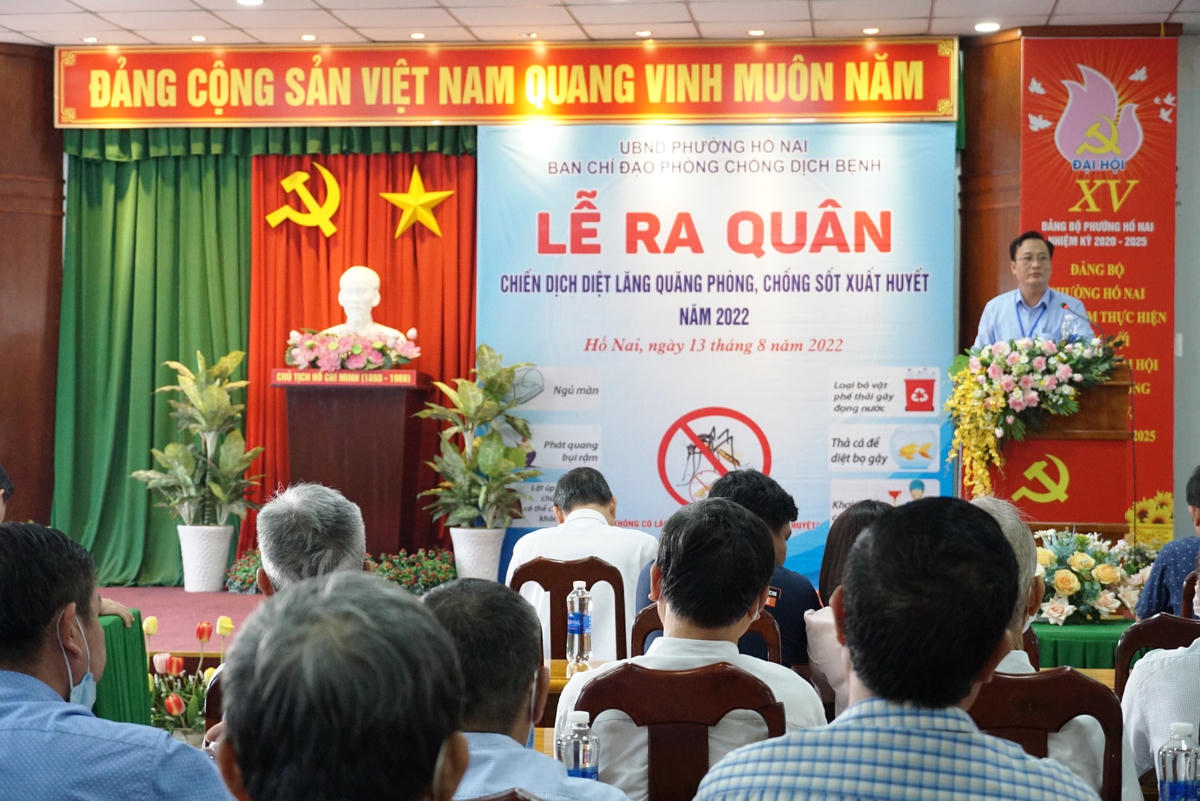 Phường Hố Nai tổ chức lễ ra quân chiến dịch diệt lăng quăng phòng, chống sốt xuất huyết năm 2022. Ảnh: Mạnh Thìn.