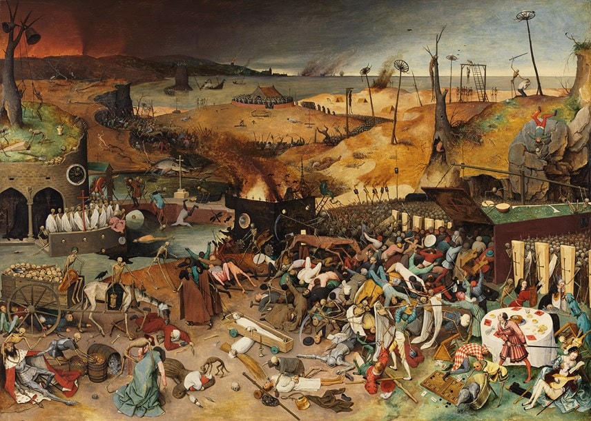 Tác phẩm “Chiến thắng của thần chết”, năm 1562, của Pieter Bruegel the Elder, mô tả cảnh chết chóc trong đại dịch “cái chết đen” ở châu Âu.  