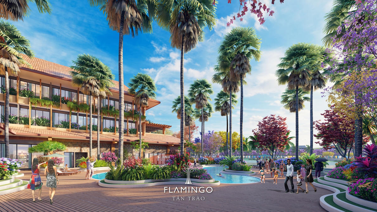 Khách sạn Sợi Chỉ Đỏ thổi hồn đương đại vào nét kiến trúc đặc trưng của nhà sàn bằng những ô cửa kính thoáng rộng và bể bơi đậm chất nghỉ dưỡng.