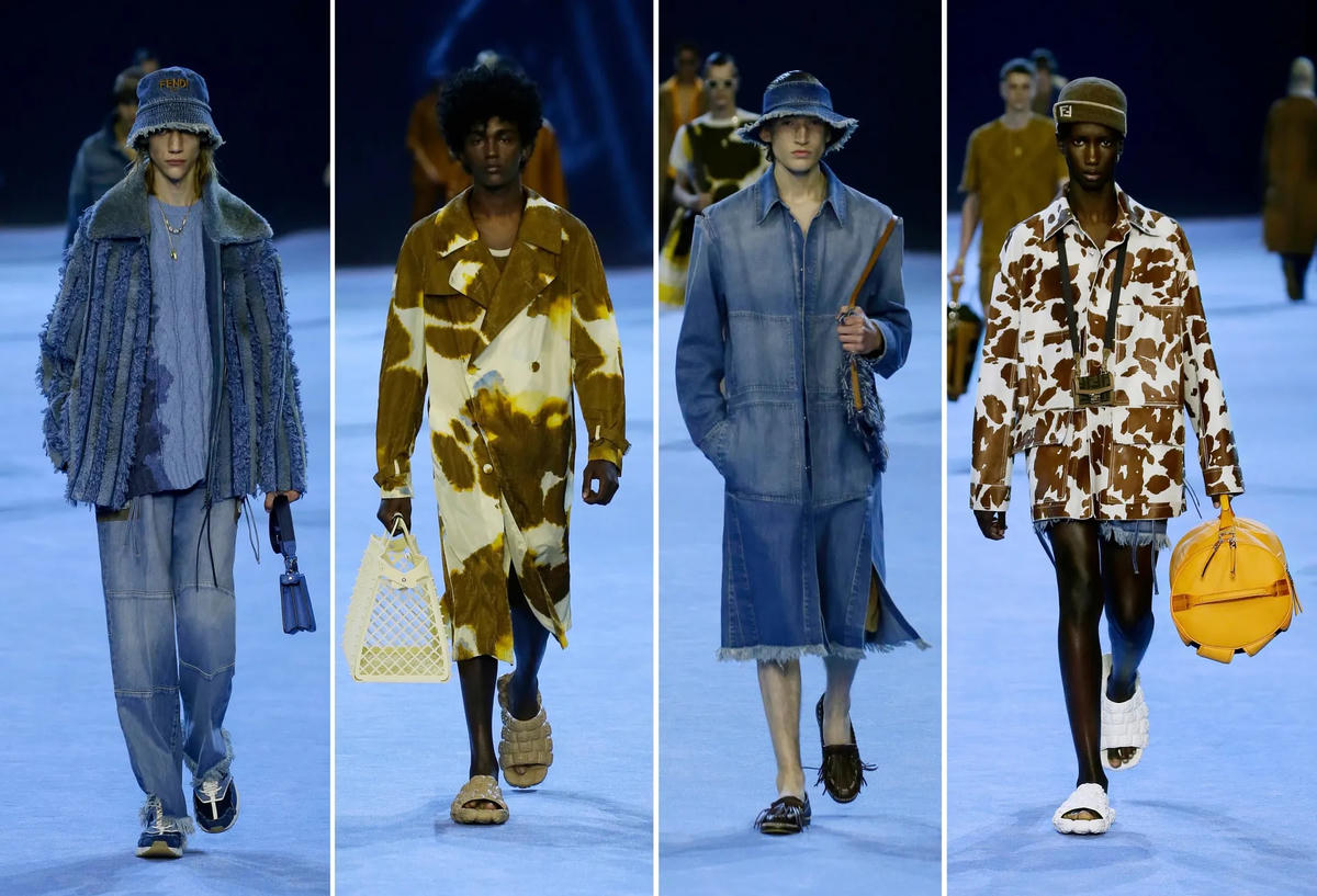 Nhà mốt Fendi - Silvia Venturini Fendi mô tả BST bộ sưu tập của mình: “Một cảm giác tự do vui chơi bất tận khi chúng ta ngẫm lại những giá trị trong khoảng thời gian rảnh rỗi. Thả mình vào trường phái tư tưởng "tận hưởng cuộc sống trọn vẹn nhất dưới đường phố" hậu đại dịch, chủ đề BST lấy cảm hứng từ đất liền đến đại dương cho đến bầu trời. Các hoa văn thời tiết hiện lên trong mẫu áo khoác jacquard và denim, gợi lại cảm giác về những món quà lưu niệm trong kỳ nghỉ của đại gia đình Fendi.