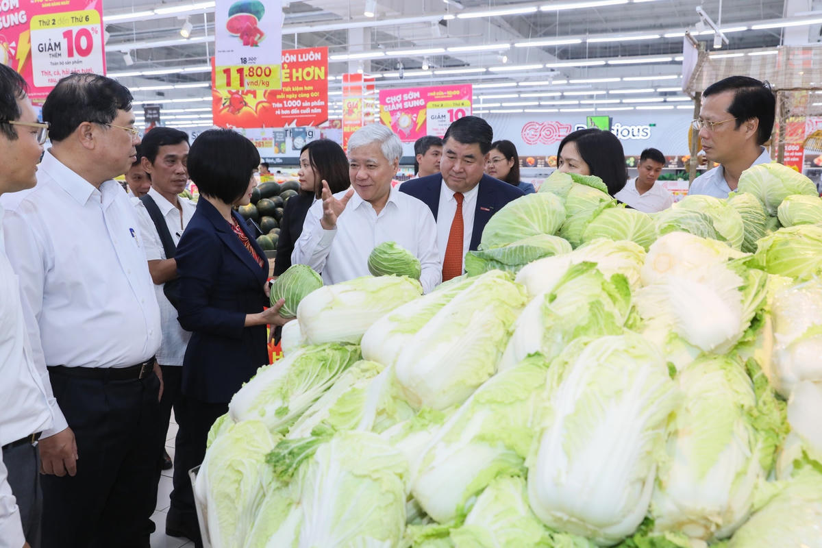 Chủ tịch UBTƯ MTTQ Việt Nam Đỗ Văn Chiến, Trưởng Ban Chỉ đạo Trung ương Cuộc vận động "Người Việt Nam ưu tiên dùng hàng Việt Nam" cùng đoàn công tác của Ban Chỉ đạo khảo sát thực tế tại siêu thị Go, nằm trên Đại lộ Thiên Trường, TP Nam Định.