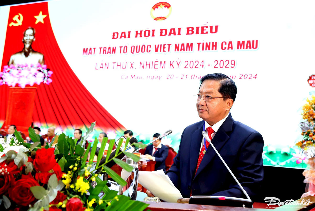 Ông Lê Thanh Triều, Chủ tịch UBMTTQ Việt Nam tỉnh Cà Mau thông tin tại đại hội.