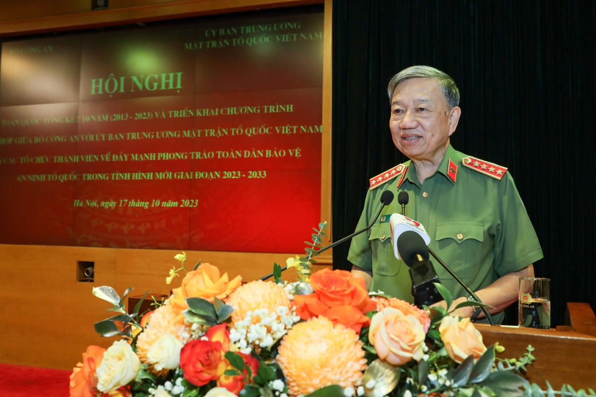 Đại tướng Tô Lâm, Uỷ viên Bộ Chính trị, Bộ trưởng Bộ Công an phát biểu kết luận Hội nghị.