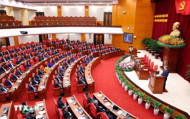 Tổng Bí thư Tô Lâm phát biểu bế mạc Hội nghị lần thứ 12 Ban Chấp hành Trung ương Đảng khóa XIII. (Ảnh: Phạm Kiên/TTXVN) ttxvn-be-mac-hoi-nghi-lan-thu-12-3.jpg