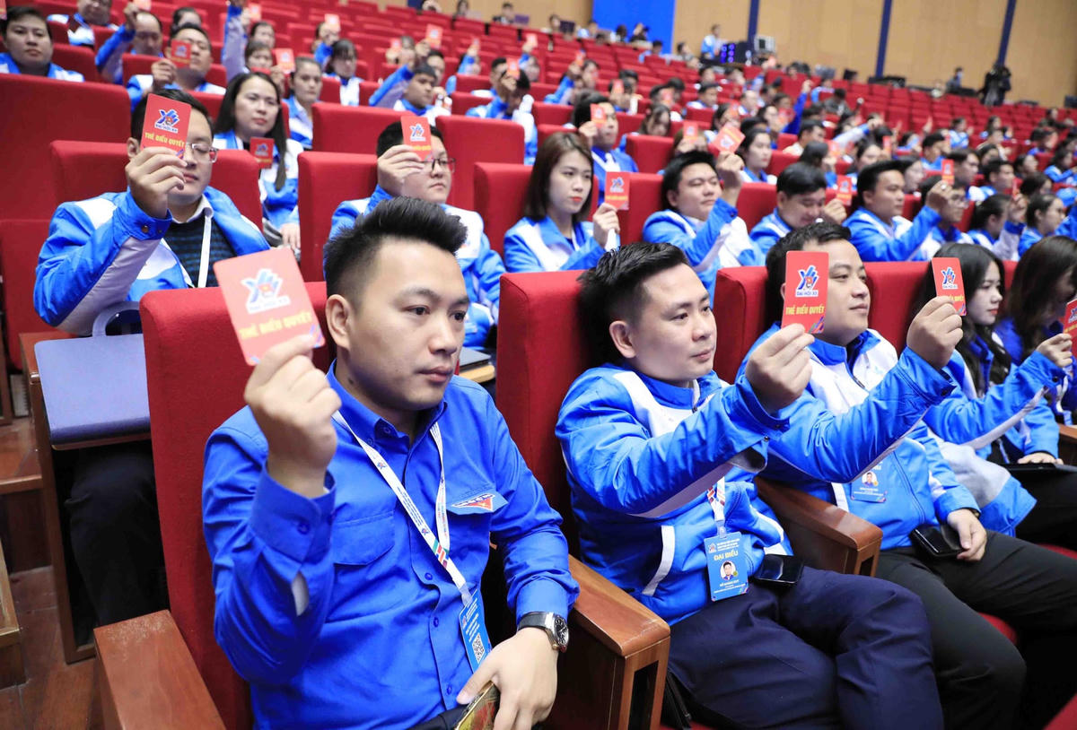 Đại biểu tiến hành biểu quyết tại Đại hội. Ảnh: Minh Đức/TTXVN.