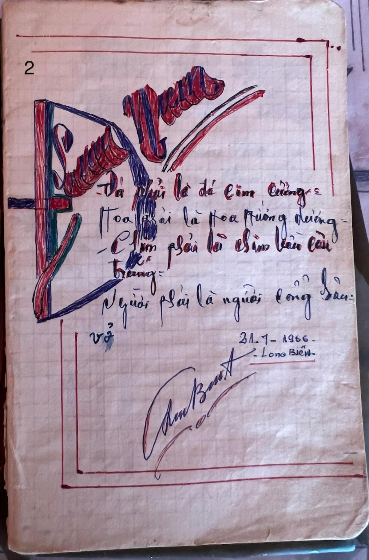 Lưu bút của chiến sĩ trẻ Cao Xuân Tuất. Ảnh: Đặng Huyền từ New York.