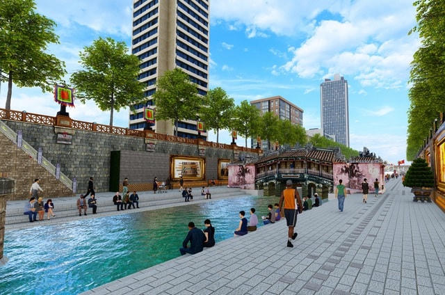 Phối cảnh khu vực đầu nguồn của dòng sông Tô Lịch trong Đề án cải tạo sông Tô Lịch thành công viên lịch sử - văn hóa - tâm linh.  