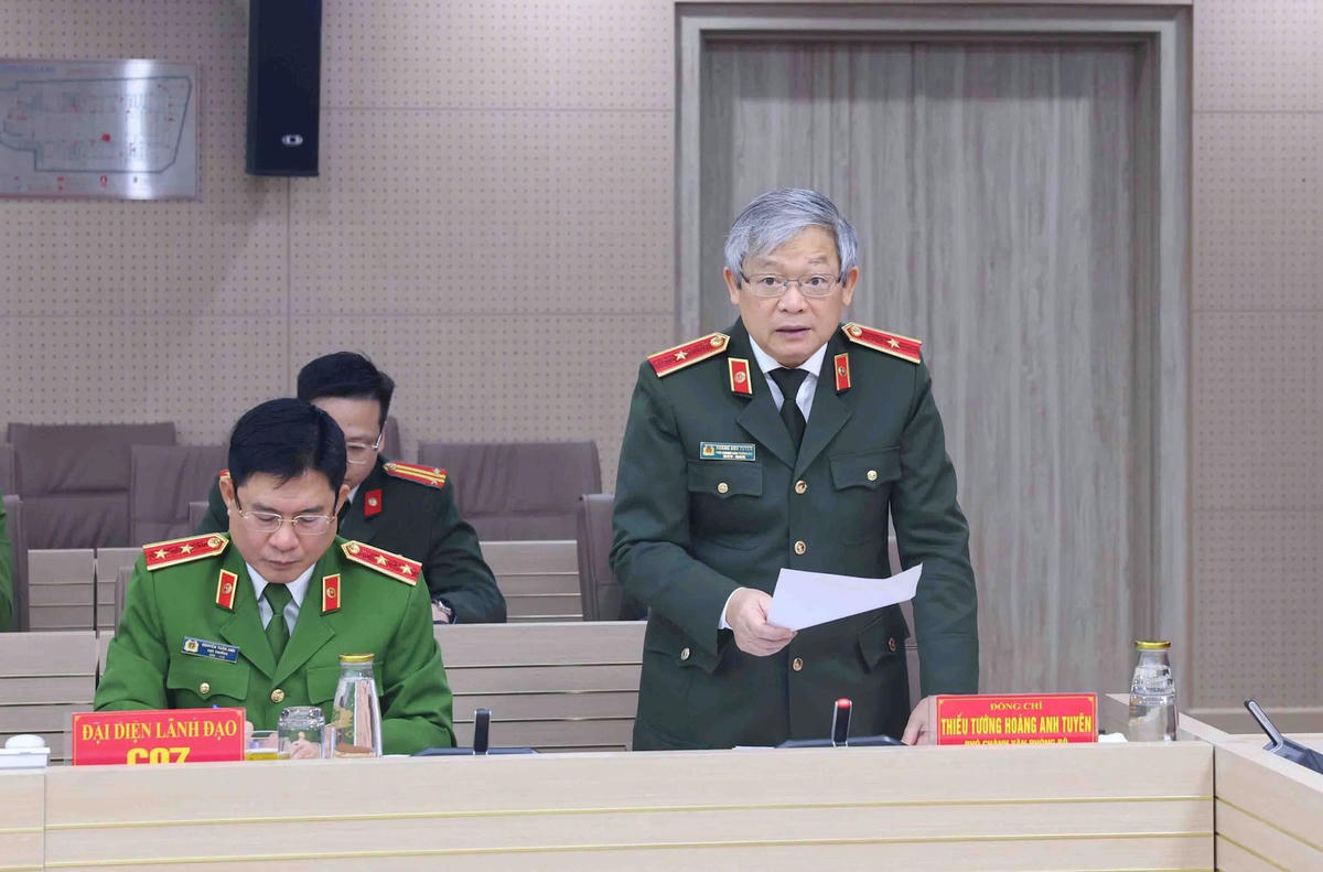 Thiếu tướng Hoàng Anh Tuyên, Phó Chánh Văn phòng, người phát ngôn Bộ Công an phát biểu tại cuộc họp báo