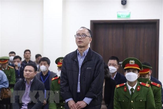 Bị cáo Đỗ Quốc Hùng (cựu Giám đốc BIDV chi nhánh Thành Đô) tại phiên tòa. Ảnh: Kim Anh/TTXVN.