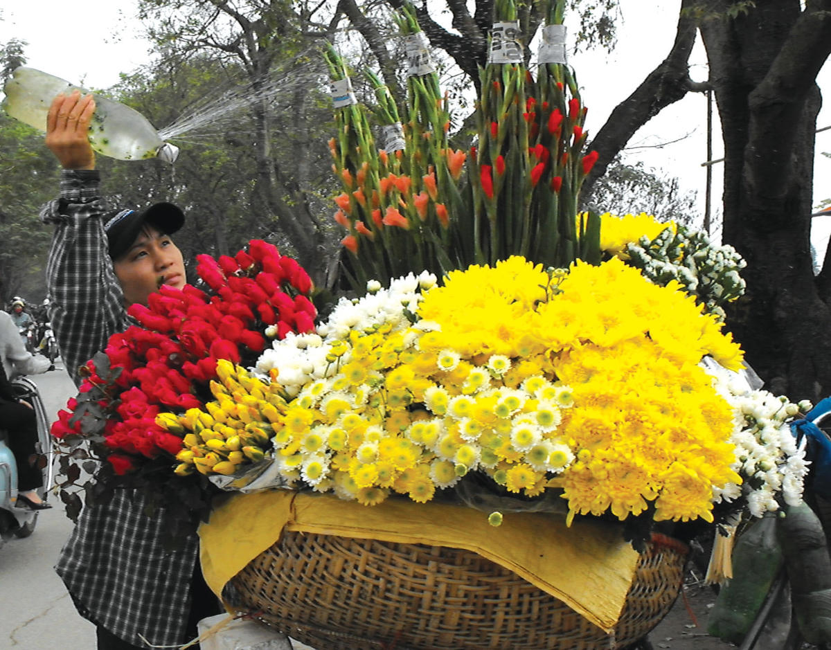 Hàng hoa tươi trên phố.  
