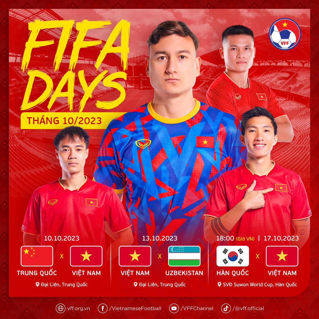 Lịch thi đấu tháng 10 của ĐT Việt Nam. Nguồn: VFF.
