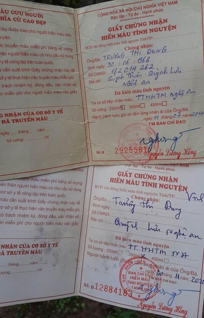 Chị Dung đã 28 lần hiến máu cứu người.  