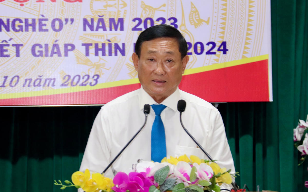 Chủ tịch Ủy ban MTTQ Việt Nam tỉnh An Giang Nguyễn Tiếc Hùng phát biểu.