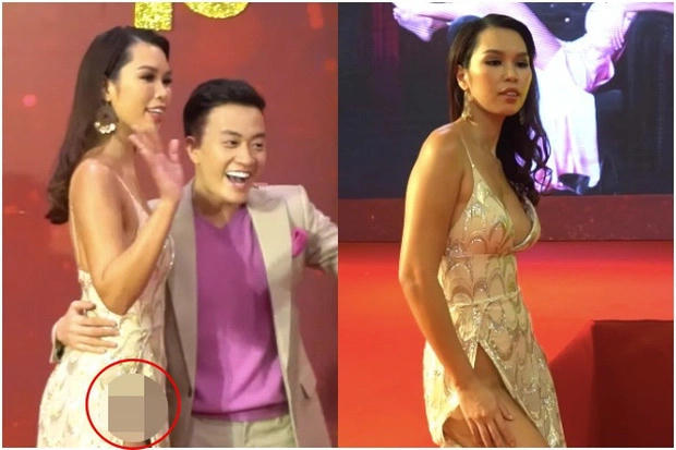 Không ít lần Hà Anh phải xin lỗi vì sự cố trang phục hớ hênh trên thảm đỏ. Ảnh: MXH. 