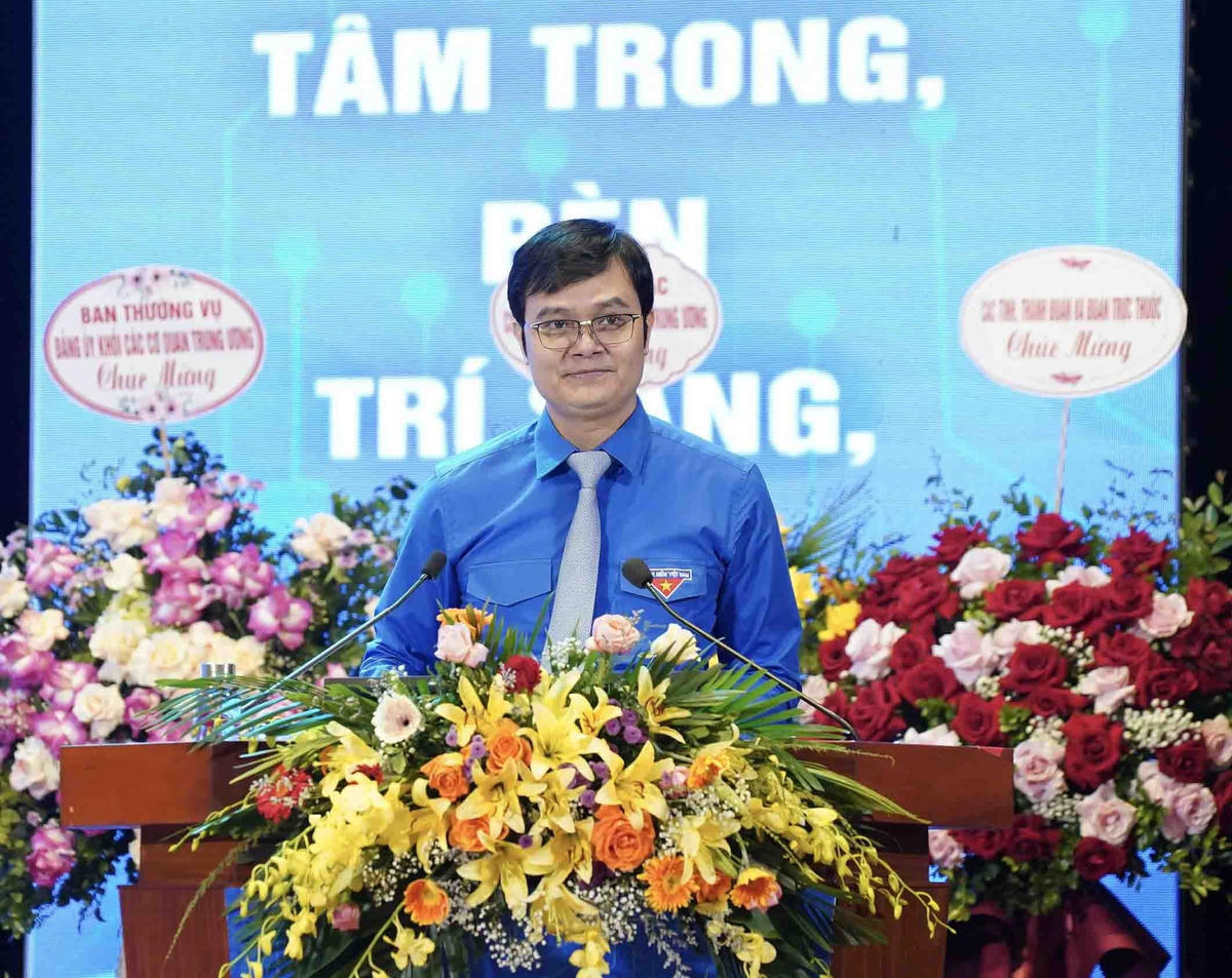 Ông Bùi Quang Huy, Bí thư thứ nhất Trung ương Đoàn TNCS Hồ Chí Minh phát biểu tại Đại hội. Ảnh: Minh Đức/TTXVN.