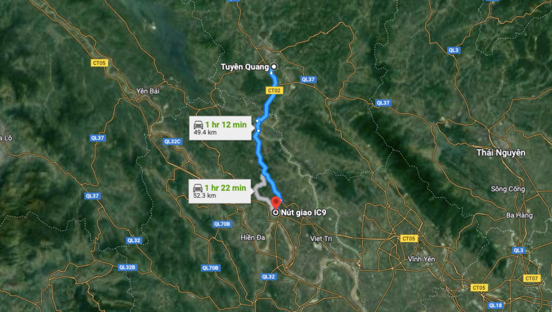 Tuyến đường cao tốc Tuyên Quang - Phú Thọ. Nguồn ảnh: Google Maps.