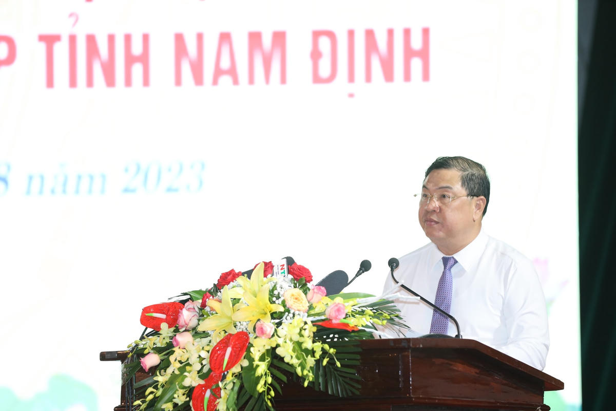 Bí thư Tỉnh ủy Nam Định Phạm Gia Túc phát biểu tại Hội nghị.