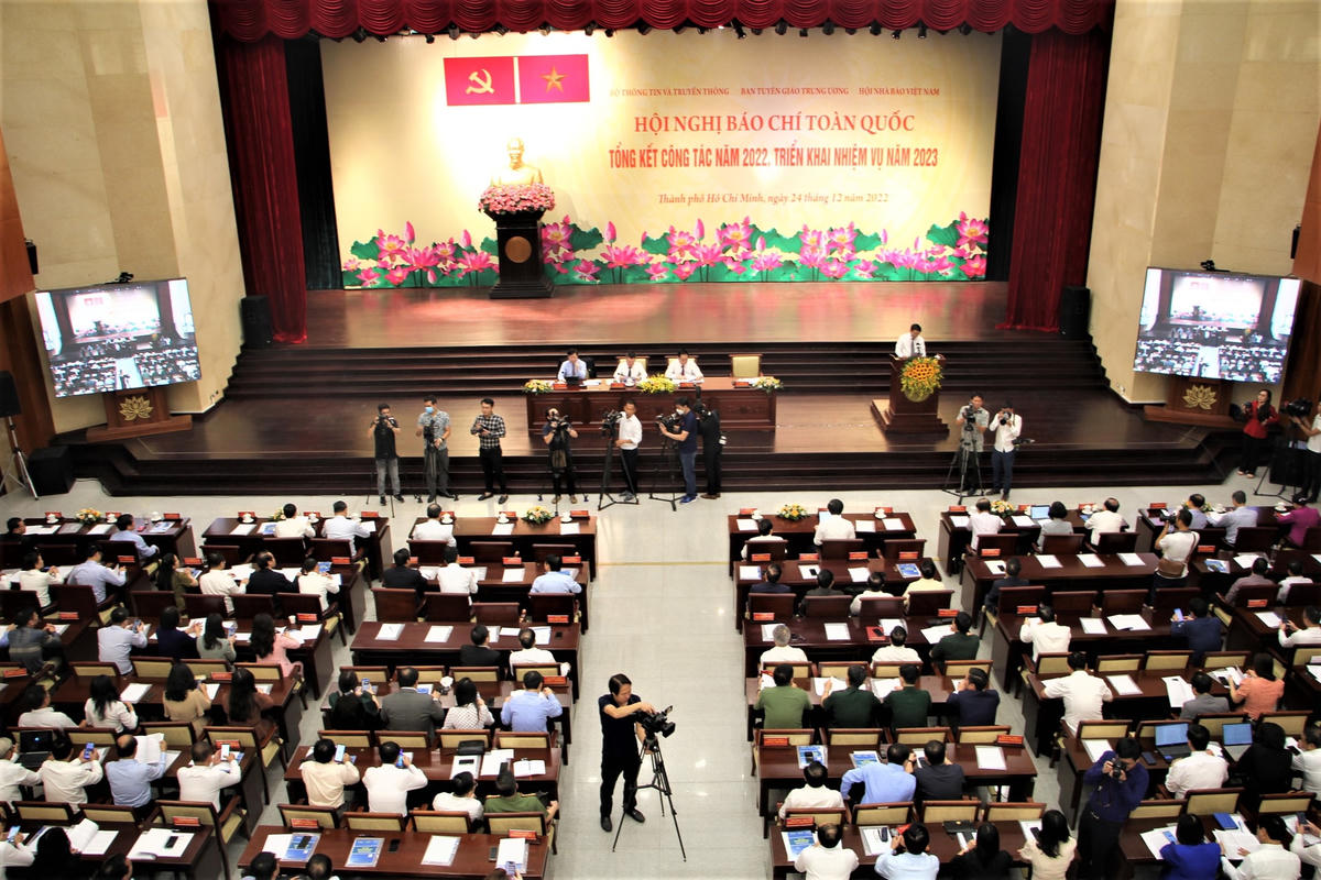 Quang cảnh Hội nghị tổng kết công tác báo chí toàn quốc năm 2022 (Ảnh: Hồng Phúc).