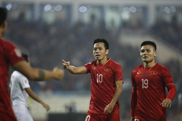Cầu thủ ĐT Việt Nam tự tin trong trận đấu với ĐT Myanmar. Ảnh: Vietnam+  